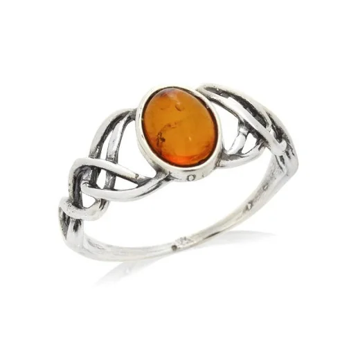 Ring with natural cognac amber from the Baltic Sea, in aged 925 silver