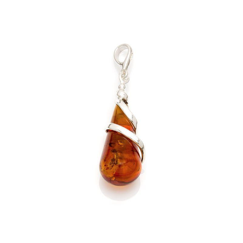 Ciondolo in ambra baltica cognac goccia naturale, argento rodiato 925, 10x27 mm — foto 1