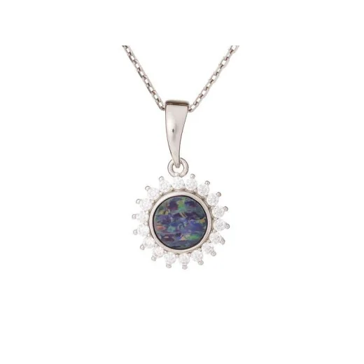 Opal doublet and zirconium oxide pendant, 925 rhodium silver, 1+0.8 cm