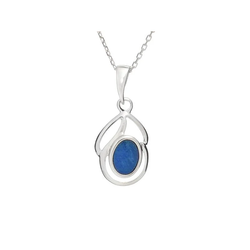 Pendant with blue opal doublet, in rhodium-plated silver 925, height 1.5+0.8 cm