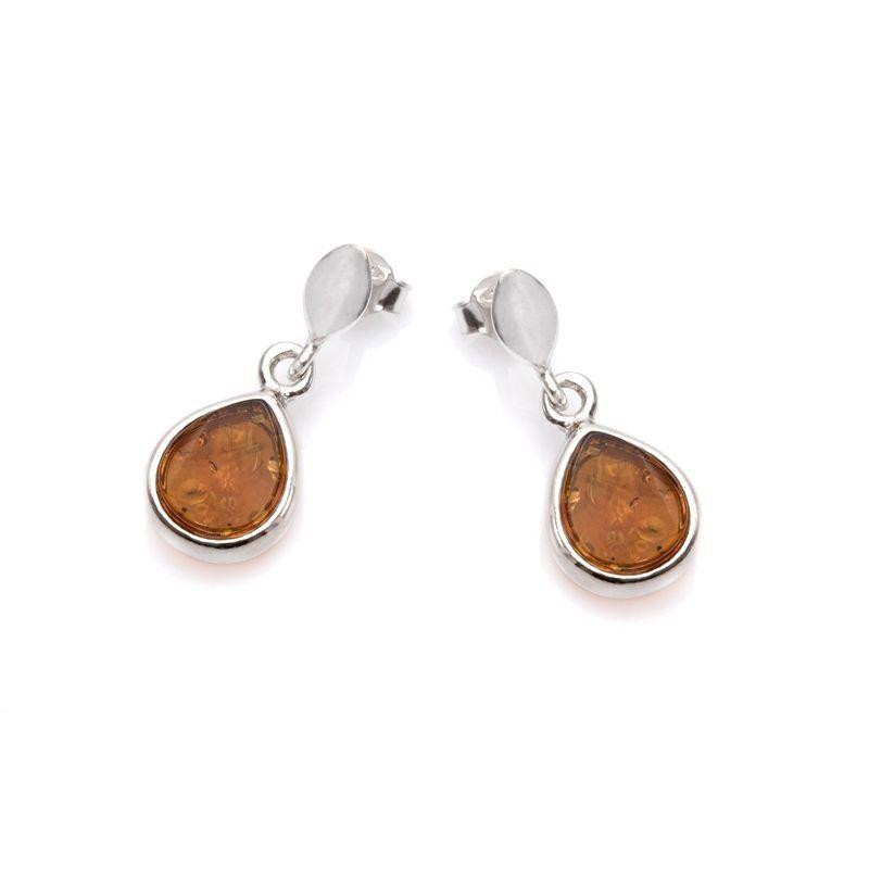Orecchini pendenti in ambra baltica cognac, argento rodiato 925, 1x2,5 cm — foto 1