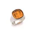 Square Signet ring with natural cognac amber square, in rhodium-plated silver 925