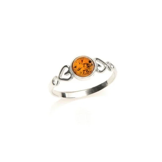 Ring with natural cognac amber from the Baltic Sea round, in rhodium-plated silver 925