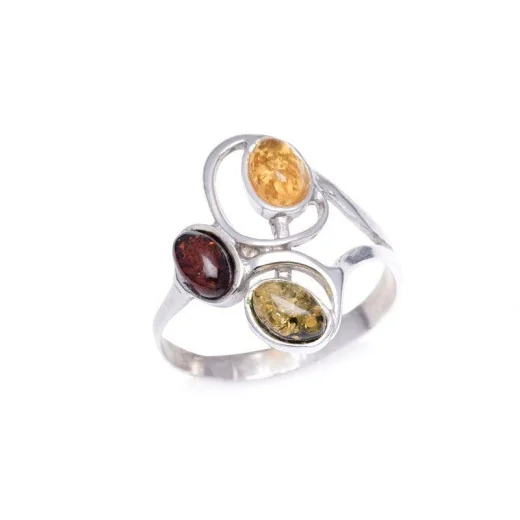 Ring with natural cognac amber from the Baltic Sea oval, in rhodium-plated silver 925