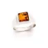 Square Signet ring with natural cognac amber square, in rhodium-plated silver 925