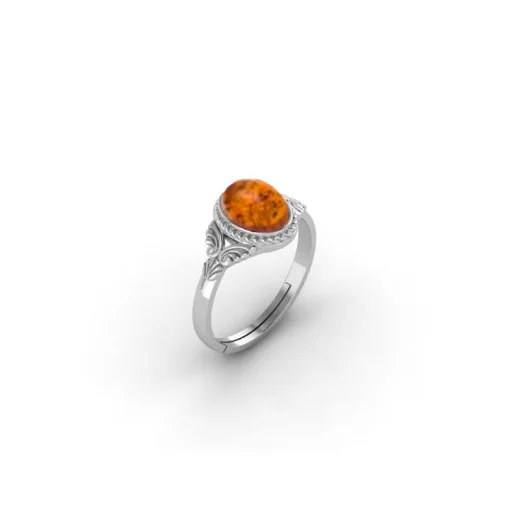 Ring with natural cognac amber from the Baltic Sea, in aged 925 silver