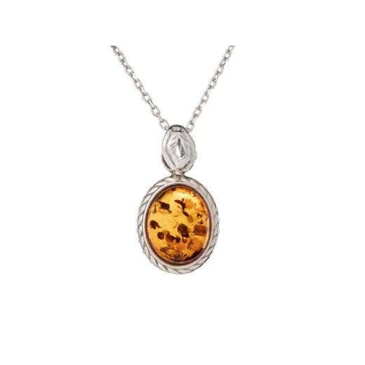 Pendant with oval cognac amber, in aged 925 silver, height 1+0.6 cm