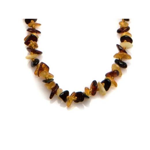 Baby necklace with multi-colored amber chips, clip clasp, length 32 - 33 cm