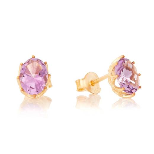 Earrings with natural purple amethyst, in 750 gold