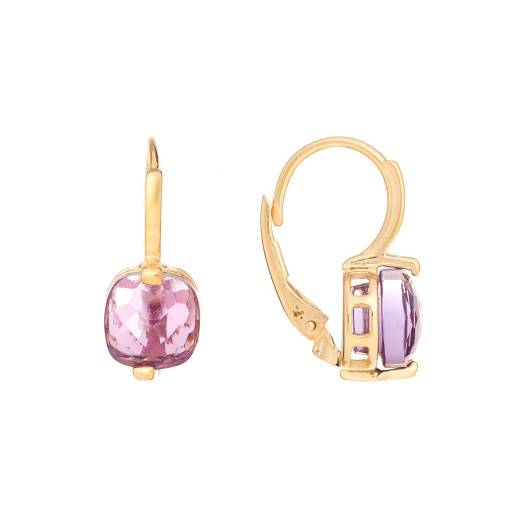 Earrings with natural purple amethyst, in 750 gold