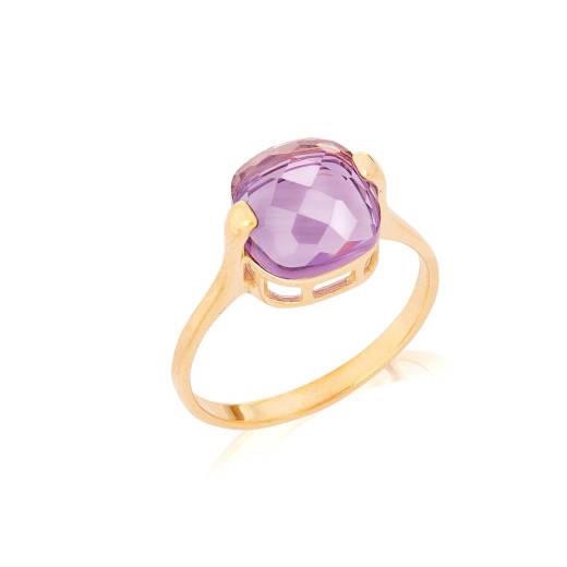 Ring with natural purple amethyst, in 750 gold