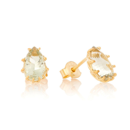 Earrings with natural green amethyst, in 750 gold