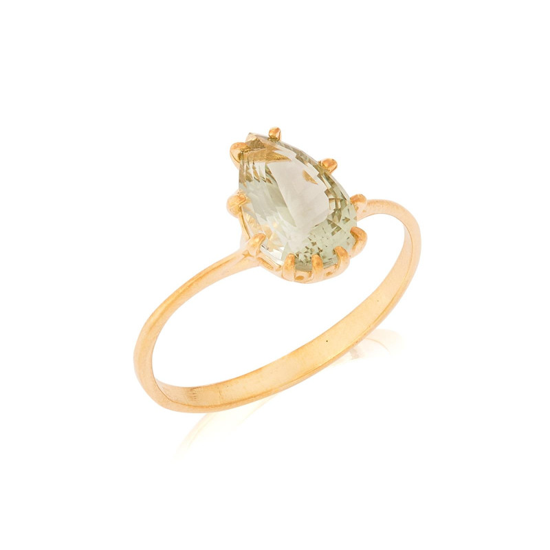 Ring with natural green amethyst, in 750 gold