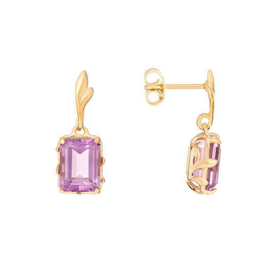 Earrings with natural purple amethyst, in 750 gold