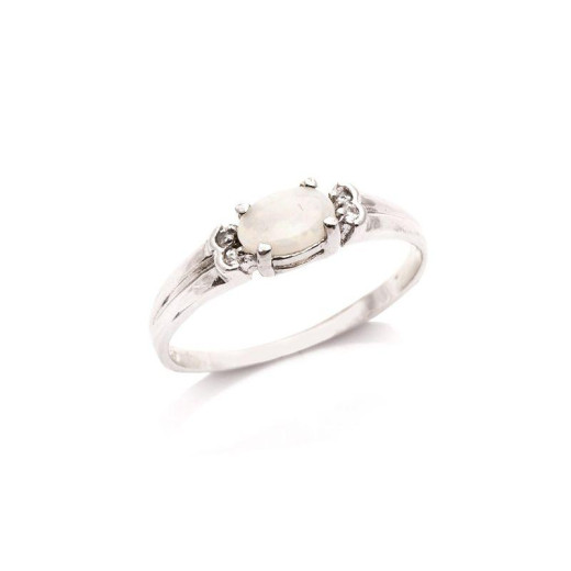 Ring with natural white opal from Australia oval, in rhodium silver 925