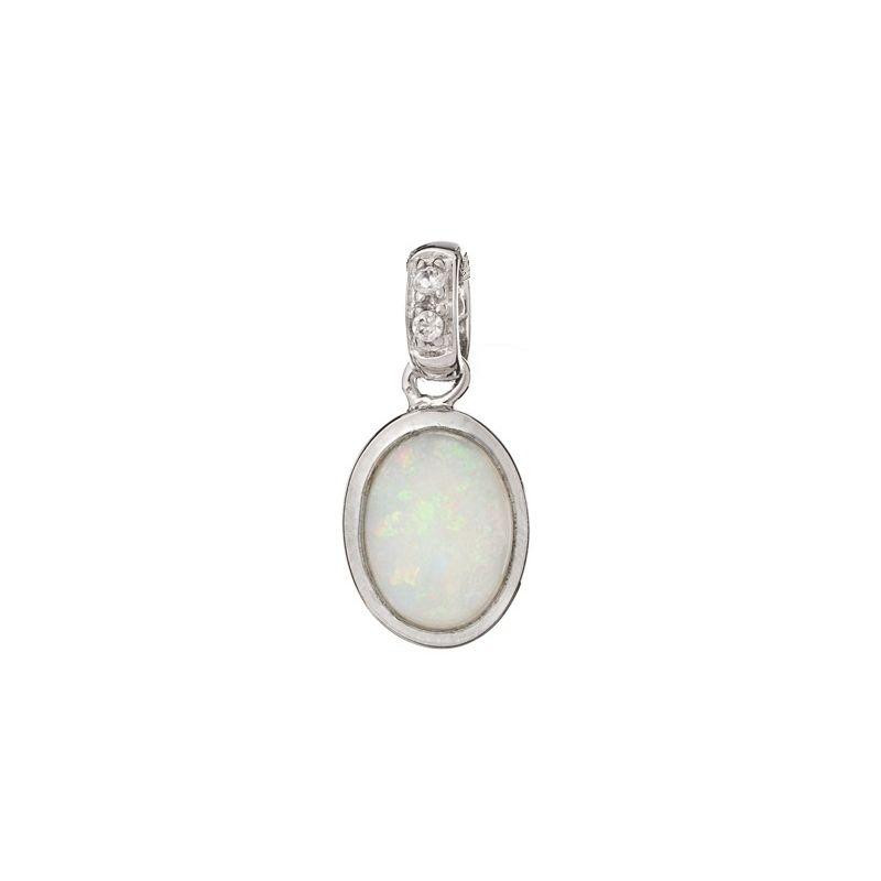 Pendant with oval white opal, in 925 rhodium silver, height 1+0.6 cm