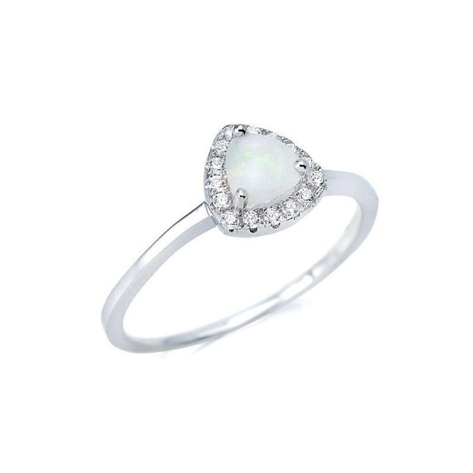 Triangle ring with triangle opal and zirconium oxide, in 925 rhodium silver