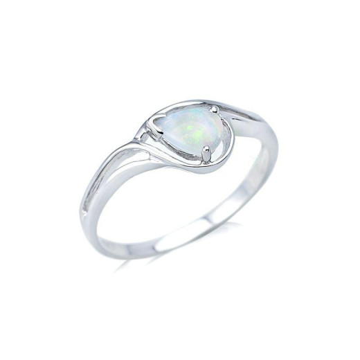 Ring with natural white opal from Australia drop, in rhodium-plated silver 925