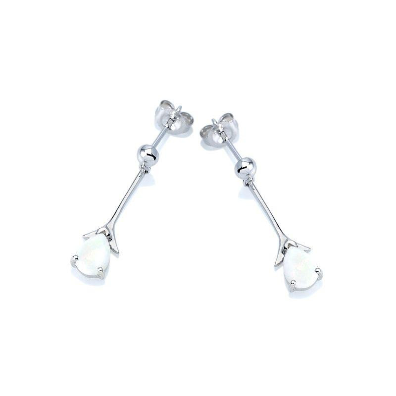 Oval white opal dangle earrings, in 925 rhodium silver