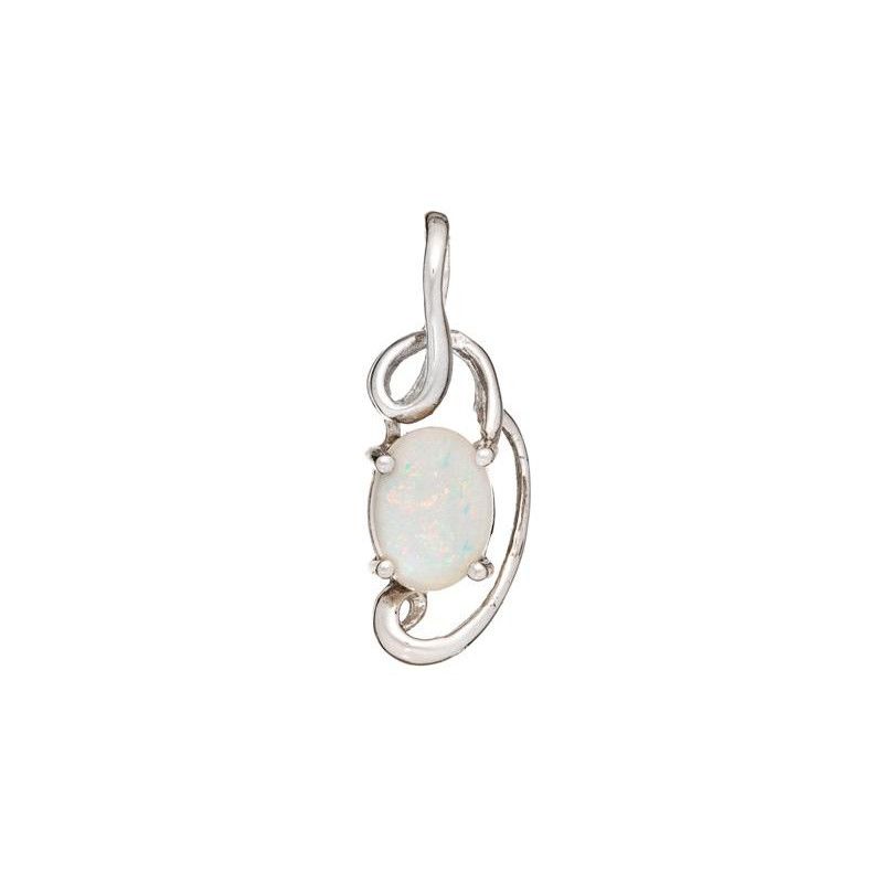 Pendant with natural white opal from Australia oval, in rhodium-plated silver 925