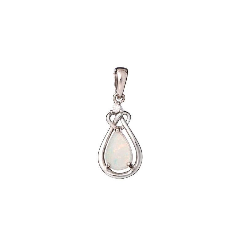 Pendant with white opal drop, in rhodium-plated silver 925, height 1.5+0.5 cm