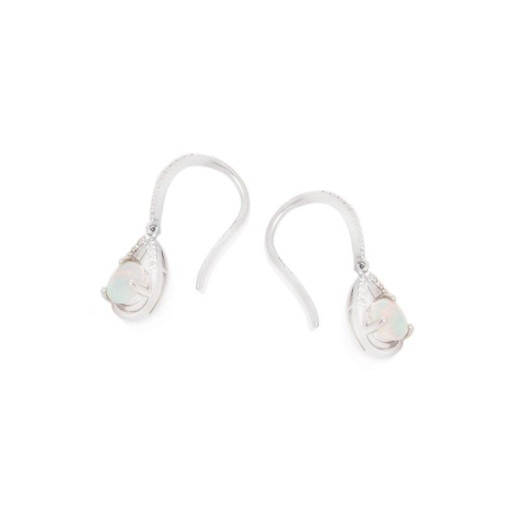 Earrings with round opal and zirconium oxide, in rhodium-plated silver 925