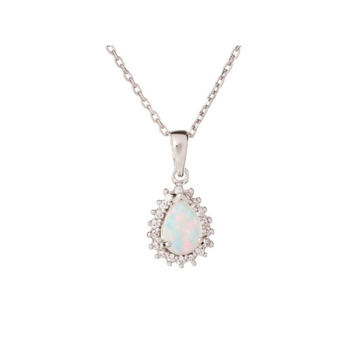 Pendant with opal and zirconium oxide, rhodium-plated silver 925, height 1+0.5 cm