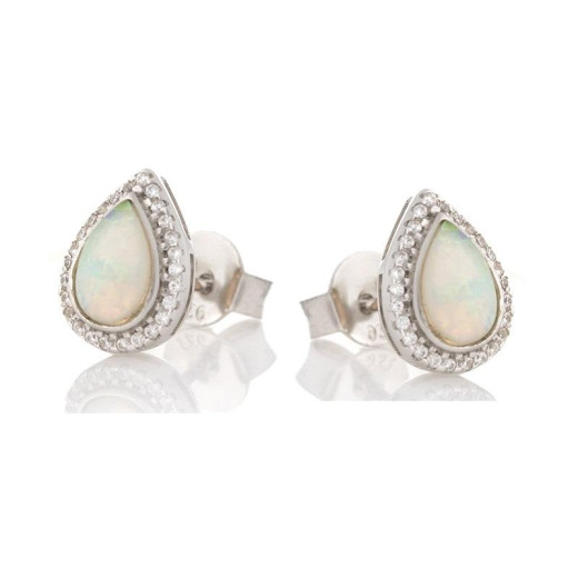 Earrings with drop opal and zirconium oxide, in rhodium-plated silver 925