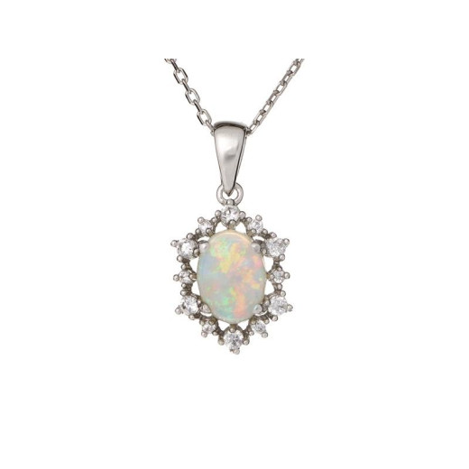 Pendant with opal and zirconium oxide, rhodium-plated silver 925, 1.3+0.5 cm