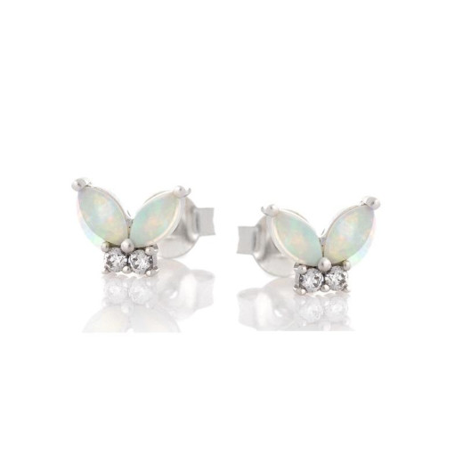 Earrings with opal and zirconium oxide, in rhodium-plated silver 925