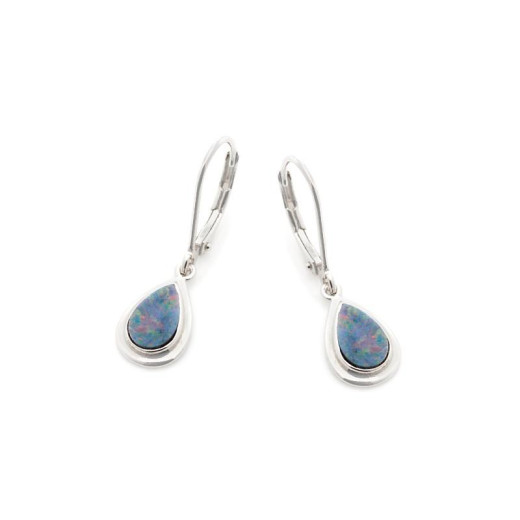 Earrings with blue opal doublet drop, in rhodium silver 925