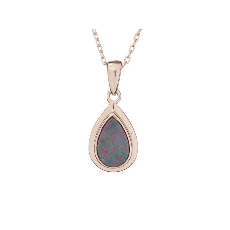 Pendant with blue opal doublet, in rhodium-plated silver 925, height 1.2 cm