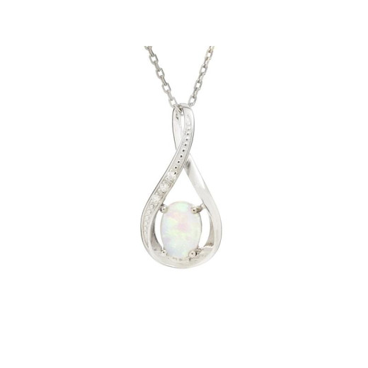 Pendant with opal and zirconium oxide, in rhodium-plated silver 925, height 2 cm