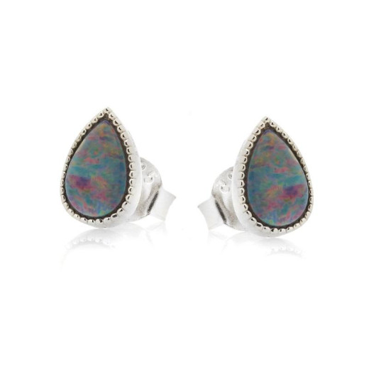 Earrings with blue opal doublet drop, in rhodium silver 925