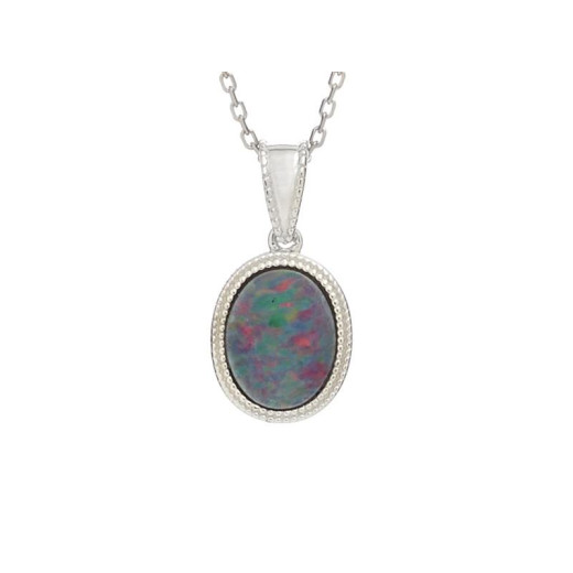 Pendant with blue opal doublet, in rhodium-plated silver 925, height 1+0.6 cm