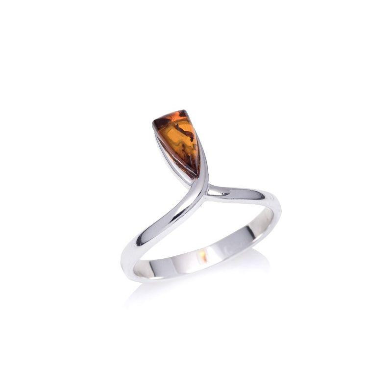 Ring with natural cognac amber from the Baltic Sea, in rhodium-plated silver 925