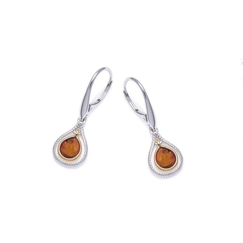 Orecchini pendenti goccia in ambra baltica cognac, argento rodiato 925, 1x1,5 cm — foto 1