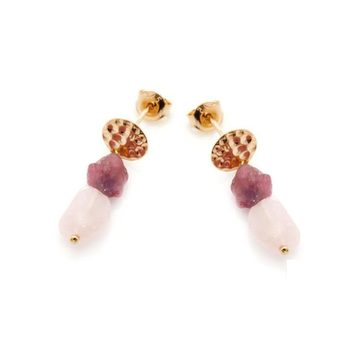 Earrings with rose quartz and tourmaline, in 925 gold plated silver