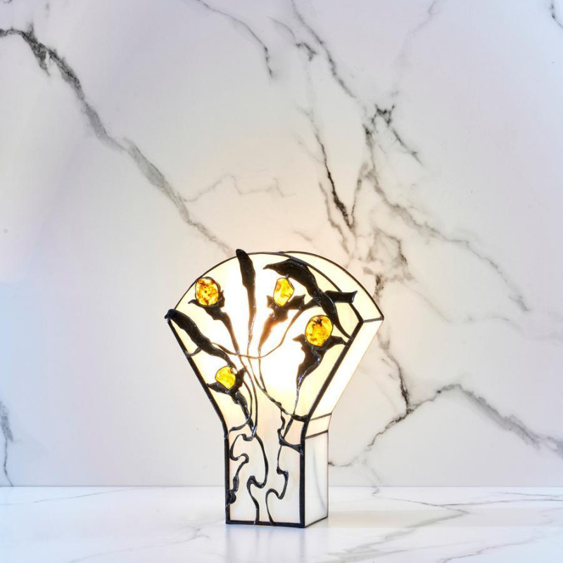 Brass, amber and glass desk lamp, 21x28 cm