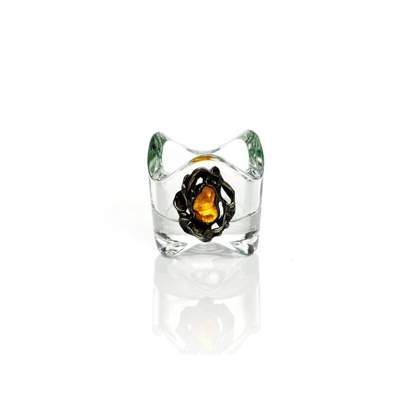 Glass candle holder with amber, 6x6x6 cm