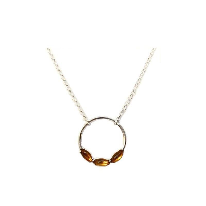 Necklace with cognac amber navette, in 925 rhodium silver, length 45 + 3 cm