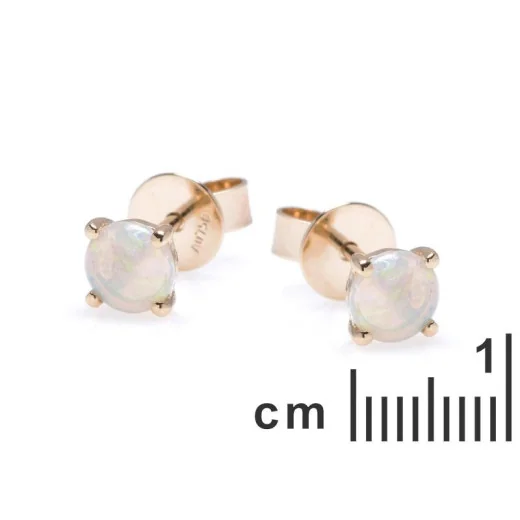 Stud earrings with natural round Australian white opal, in 750 gold