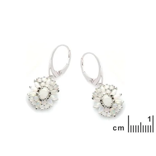 Earrings with natural white opal, in 925 rhodium silver