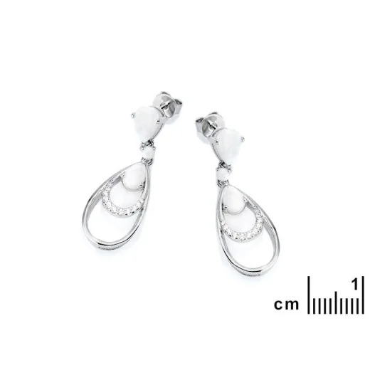 Drop earrings with opal and zirconium oxide, 925 rhodium silver