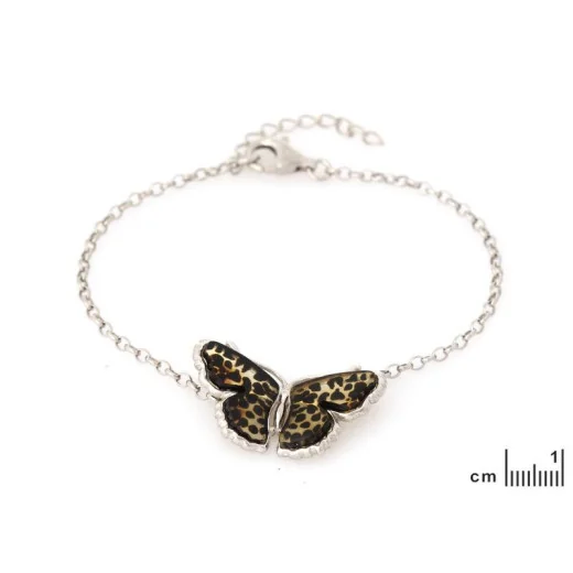 Butterfly bracelet with multi-colored amber, in 925 rhodium silver, length 16+3 cm