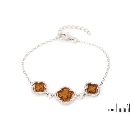 Bracelet with natural cognac amber, in 925 rhodium silver, length 17+3 cm