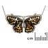 Butterfly pendant with multi-colored amber, in 925 rhodium silver, height 3 cm