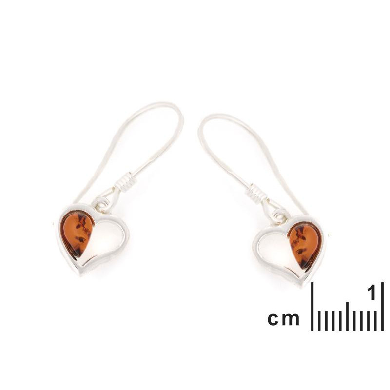 Orecchini cuore in ambra baltica cognac naturale, in argento rodiato 925 — foto 2