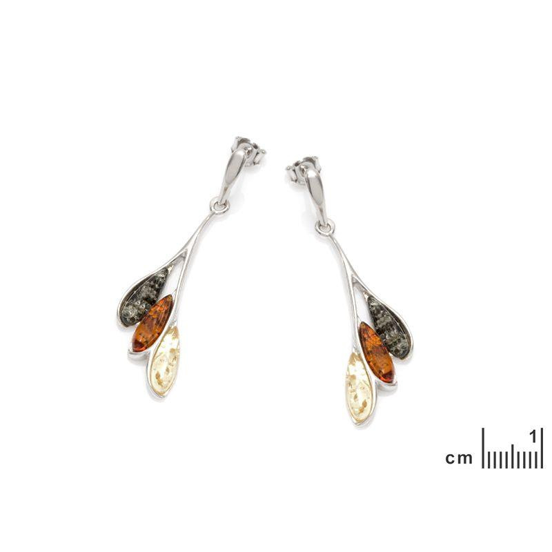 Orecchini pendenti in ambra baltica multicolore, argento rodiato 925, 1x4,5 cm — foto 2