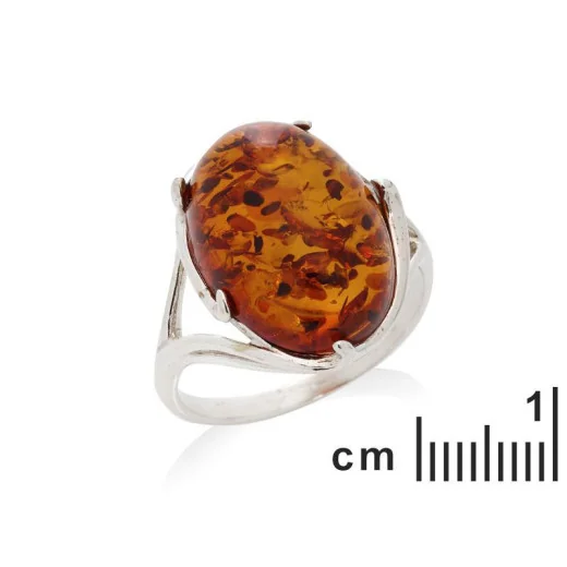 Ring with natural cognac amber from the Baltic Sea, in rhodium-plated silver 925